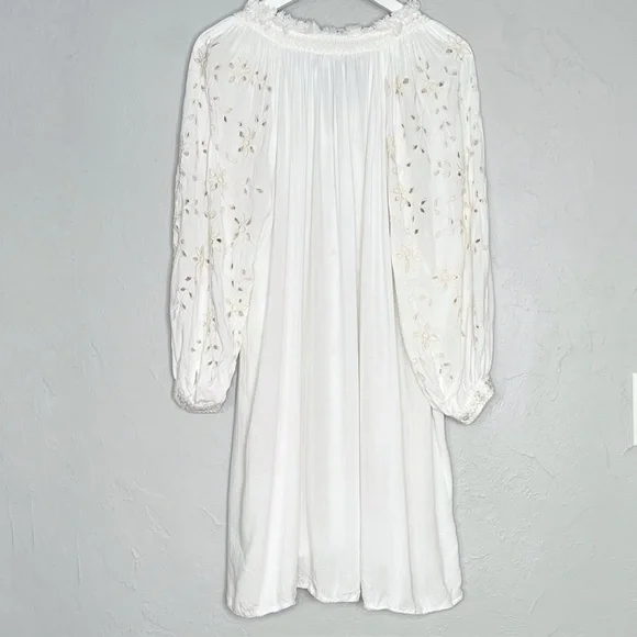 Sundance Trisha Eyelet White Fringe Trim V-Neck Tassel Tie CoverUp Dress Medium - Picture 9 of 11